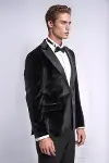Kadife Slim Fit Siyah Erkek Smokin Ceket - Wessi-4