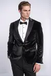 Kadife Slim Fit Siyah Erkek Smokin Ceket - Wessi-5