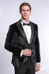 Kadife Slim Fit Siyah Erkek Smokin Ceket - Wessi-1