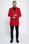 Bordo Metal Düğmeli Kruvaze Kaban  - Wessi-4