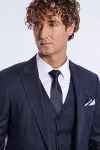 Ekose Desenli Yelekli Slim Fit Lacivert Erkek Takım Elbise - Wessi-2