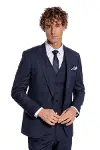 Ekose Desenli Yelekli Slim Fit Lacivert Erkek Takım Elbise - Wessi-4