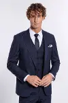 Ekose Desenli Yelekli Slim Fit Lacivert Erkek Takım Elbise - Wessi-1