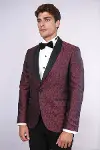 Beşgen Desenli Şal Yaka Bordo Erkek Smokin Ceket - Wessi-4
