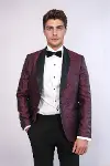 Beşgen Desenli Şal Yaka Bordo Erkek Smokin Ceket - Wessi-1