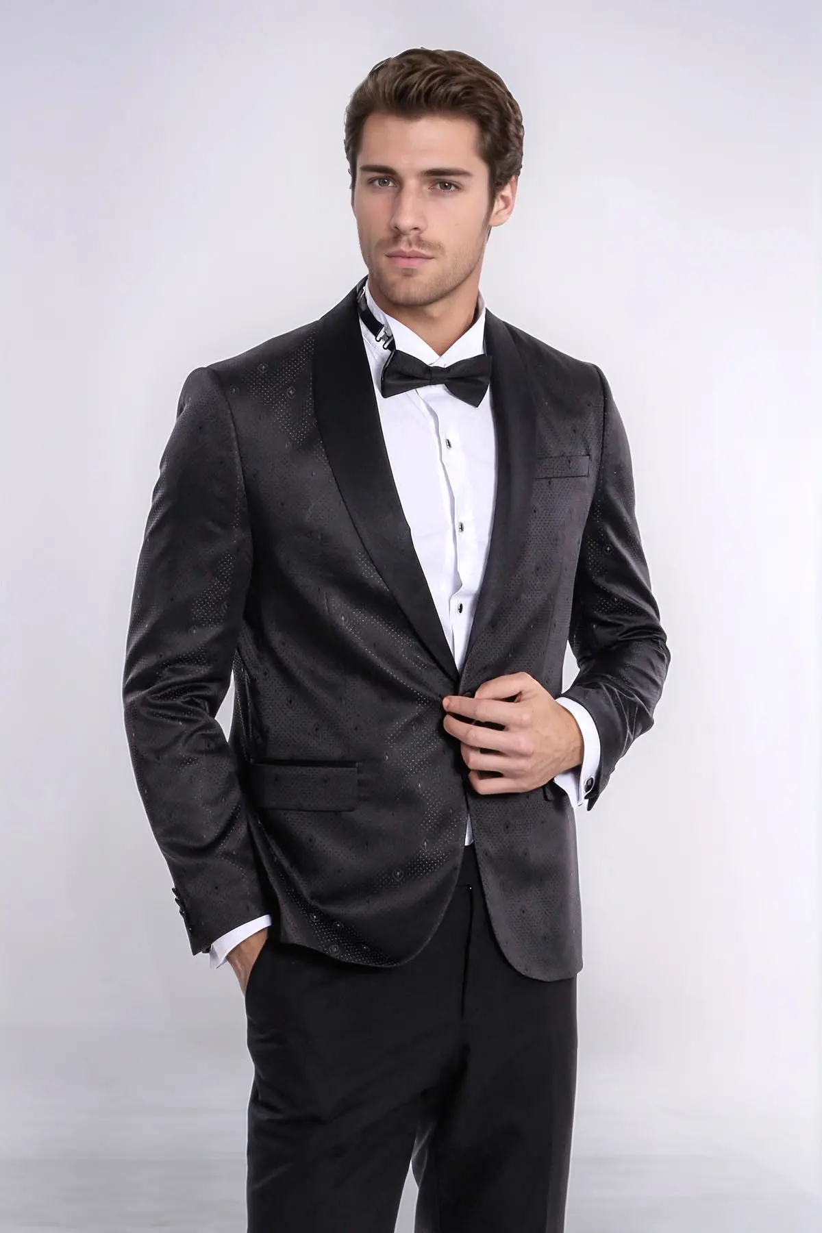Nokta Desenli Slim Fit Siyah Erkek Smokin Ceket - Wessi