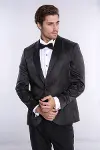 Nokta Desenli Slim Fit Siyah Erkek Smokin Ceket - Wessi-4