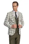 Ekose Ceketli Slim Fit Yeşil Erkek Takım Elbise - Wessi-3