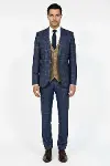Ekose Ceketli Slim Fit Lacivert Erkek Takım Elbise - Wessi-5