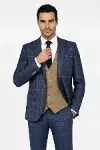Ekose Ceketli Slim Fit Lacivert Erkek Takım Elbise - Wessi-1