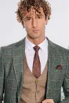 Ekose Ceketli Slim Fit Yeşil Erkek Takım Elbise - Wessi-2