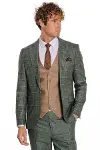 Ekose Ceketli Slim Fit Yeşil Erkek Takım Elbise - Wessi-3