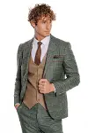 Ekose Ceketli Slim Fit Yeşil Erkek Takım Elbise - Wessi-5