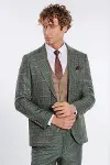 Ekose Ceketli Slim Fit Yeşil Erkek Takım Elbise - Wessi-1