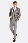 Ekose Ceketli Slim Fit Gri Erkek Takım Elbise - Wessi-5