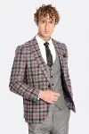 Ekose Ceketli Slim Fit Gri Erkek Takım Elbise - Wessi-1
