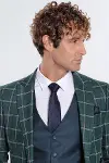 Mavi Yelekli Slim Fit Ekose Yeşil Erkek Takım Elbise - Wessi-2