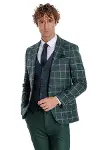 Mavi Yelekli Slim Fit Ekose Yeşil Erkek Takım Elbise - Wessi-3