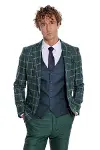 Mavi Yelekli Slim Fit Ekose Yeşil Erkek Takım Elbise - Wessi-4