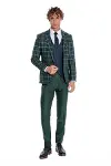 Mavi Yelekli Slim Fit Ekose Yeşil Erkek Takım Elbise - Wessi-5