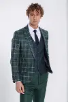 Mavi Yelekli Slim Fit Ekose Yeşil Erkek Takım Elbise - Wessi-1