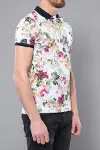 Beyaz Botanik Gül Desenli Polo Yaka T-Shirt | Wessi-2