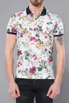 Beyaz Botanik Gül Desenli Polo Yaka T-Shirt | Wessi-1