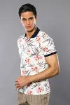 Krem Tropikal Çiçek Desenli Polo Yaka T-Shirt | Wessi-2