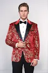 Gold Baskılı Kırmızı Erkek Smokin Ceket - Wessi-4