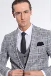 Ekose Ceketli Slim Fit Gri Erkek Takım Elbise - Wessi-2