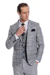 Ekose Ceketli Slim Fit Gri Erkek Takım Elbise - Wessi-4