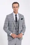 Ekose Ceketli Slim Fit Gri Erkek Takım Elbise - Wessi-1