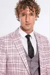 Ekose Ceketli Slim Fit Pembe Erkek Takım Elbise - Wessi-2
