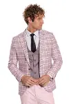 Ekose Ceketli Slim Fit Pembe Erkek Takım Elbise - Wessi-4