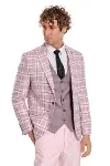 Ekose Ceketli Slim Fit Pembe Erkek Takım Elbise - Wessi-5