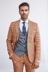 Desenli Slim Fit Turuncu Erkek Takım Elbise - Wessi-4