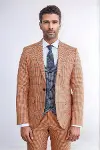Desenli Slim Fit Turuncu Erkek Takım Elbise - Wessi-5