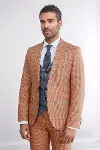 Desenli Slim Fit Turuncu Erkek Takım Elbise - Wessi-6