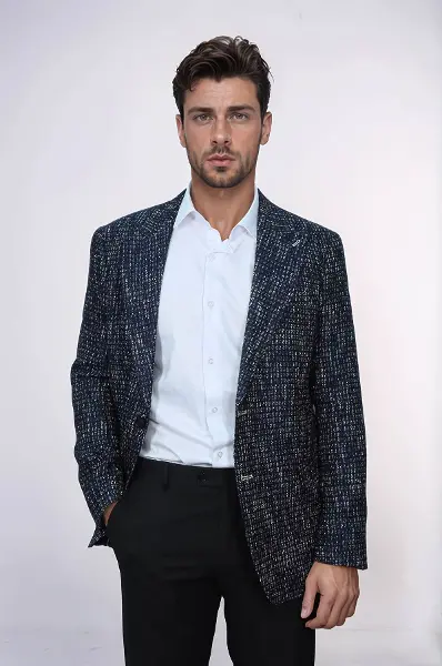Desenli Slim Fit Spor Lacivert Erkek Ceket - Wessi