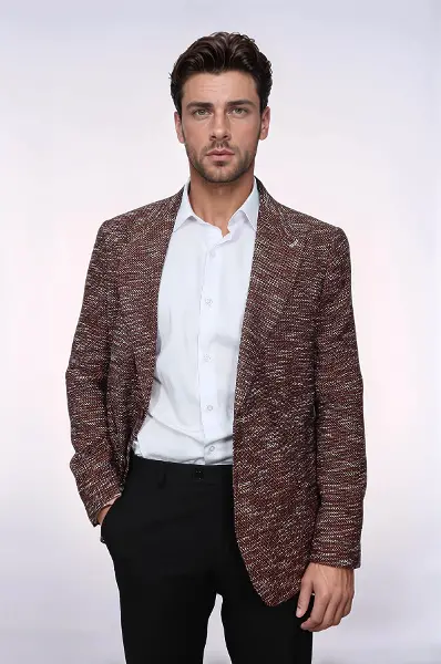 Desenli Slim Fit Spor Kahverengi Erkek Ceket - Wessi