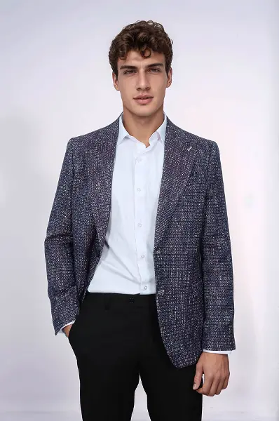Desenli Slim Fit Spor Mor Erkek Ceket - Wessi