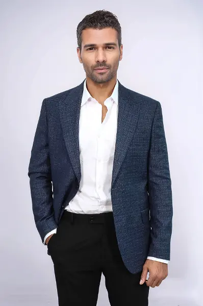 Desenli Slim Fit Lacivert Erkek Ceket - Wessi