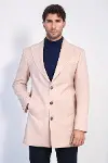 Açık Pembe Geniş Yaka Yün Erkek Kaban - Wessi-4