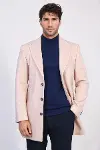 Açık Pembe Geniş Yaka Yün Erkek Kaban - Wessi-1