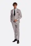 İki Parça Çizgili Slim Fit Gri Erkek Takım Elbise - Wessi-3