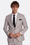 İki Parça Çizgili Slim Fit Gri Erkek Takım Elbise - Wessi-4