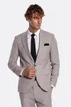 İki Parça Çizgili Slim Fit Gri Erkek Takım Elbise - Wessi-1