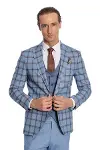 Ekose Ceketli Desenli Slim Fit Mavi Erkek Takım Elbise - Wessi-3