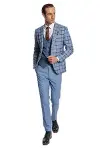 Ekose Ceketli Desenli Slim Fit Mavi Erkek Takım Elbise - Wessi-4