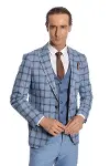Ekose Ceketli Desenli Slim Fit Mavi Erkek Takım Elbise - Wessi-6